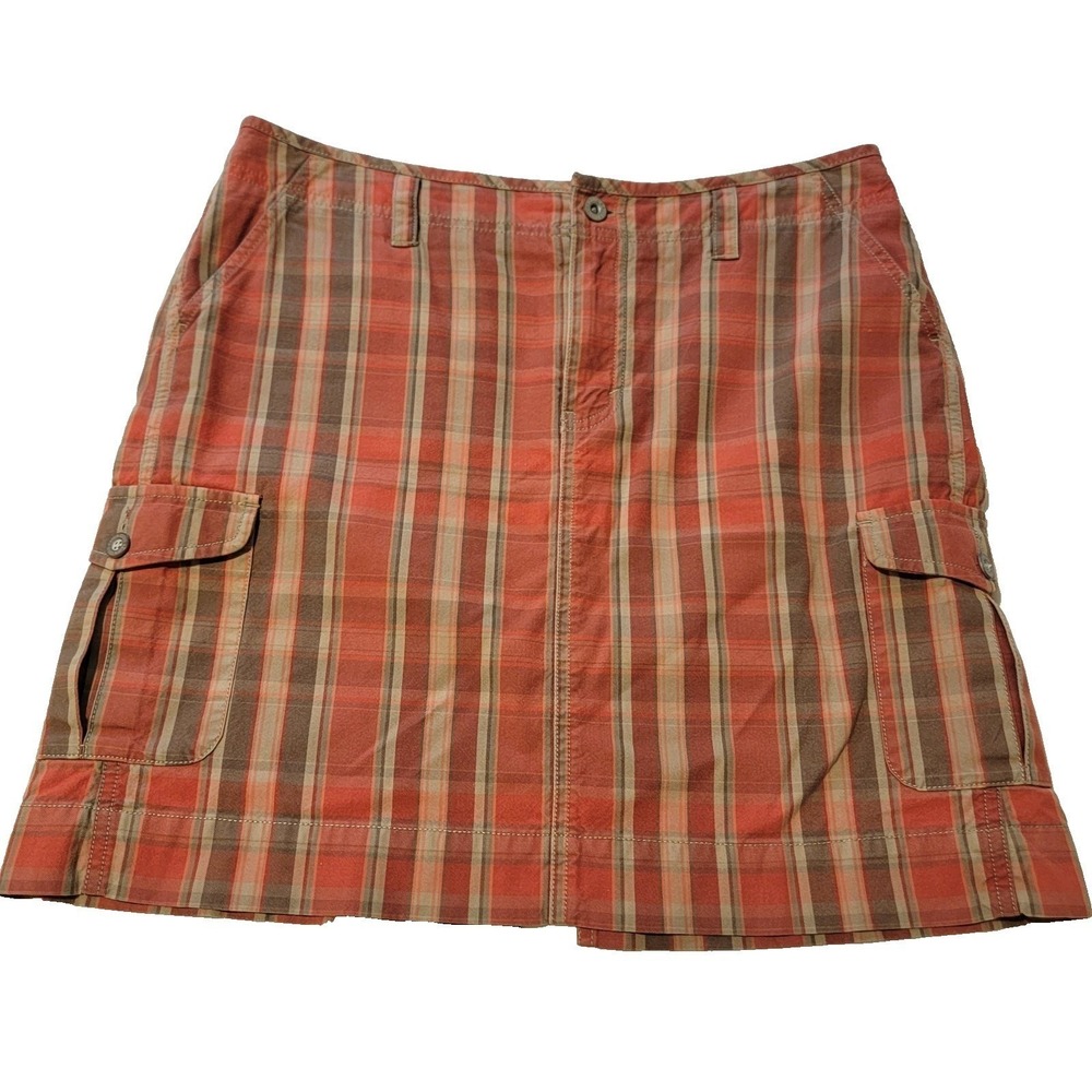 Eddie Bauer Y2K Cargo Skirt Womens 10P Burnt Orange Plaid Pockets Skater Hip Hop